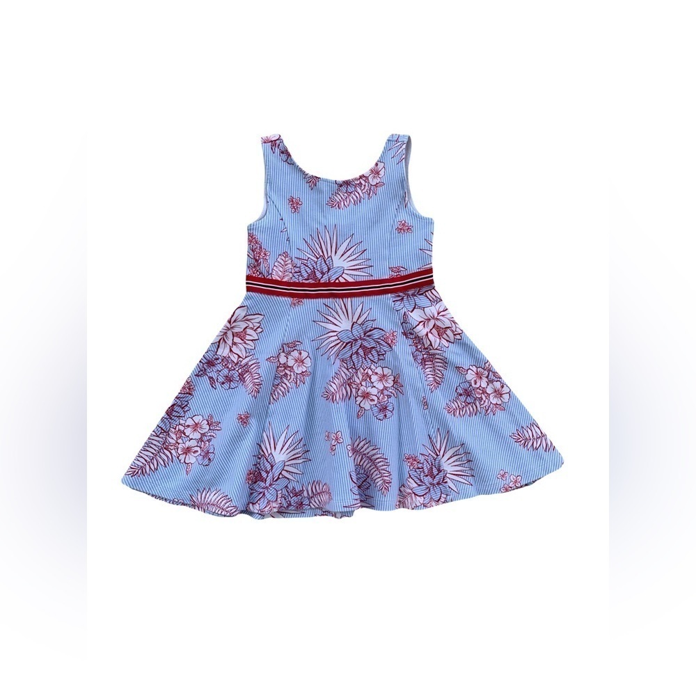 Janie and Jack Size 6 Tropical Flower Print Pinstripe Dress